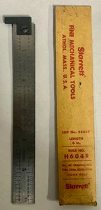 Vintage STARRETT H604R Machinist Toolmaker 6" gancio righello USA (A9) - Foto 1 di 9