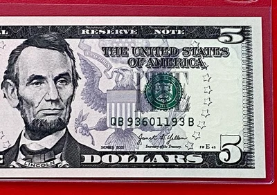NEW 2021 $5 DOLLAR BILL -NOTE (NEW YORK B ) Uncirculated - Image 1 of 3