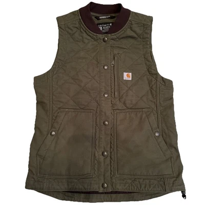 Chaleco Carhartt Para Mujer XS Resistente Flex Lona Aislado Cuello Acanalado Verde Marrón  Foto 1 de 4