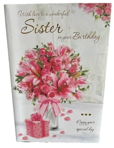 Sister birthday card large 23cm x15cm “ floral bouquet - Picture 1 of 8
