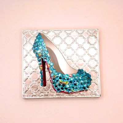 Compact Dual Mirror Silvertoned with Blue Rhinestoned 3D High Heel Pre-owned - Image 1 of 4