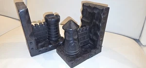 Sujetalibros Vintage Madera Medieval Militar Castillo Torres Marrón Negro Metal España - Imagen 1 de 18