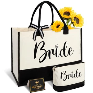 Braut Geschenke Canvas Tragetasche mit Kosmetiktasche, Hochzeitsgeschenke für Bridal Shower... - Bild 1 von 7