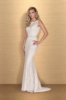 Paloma Blanca 4655 Wedding Dress Gown 16 Lace Natural/Rose Bead Belt Sexy Modern - Image 1 of 4