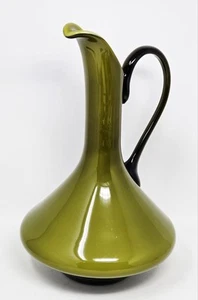 MCM Empoli Style Green Cased Handled Large Art Glass Ewer Pitcher Italian VGC - Imagen 1 de 11