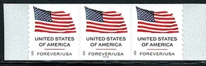 Mint US Strip of 3 Coil Flag Stamp with Pate# P1111,Scott# 6017 (MNH) - Picture 1 of 1