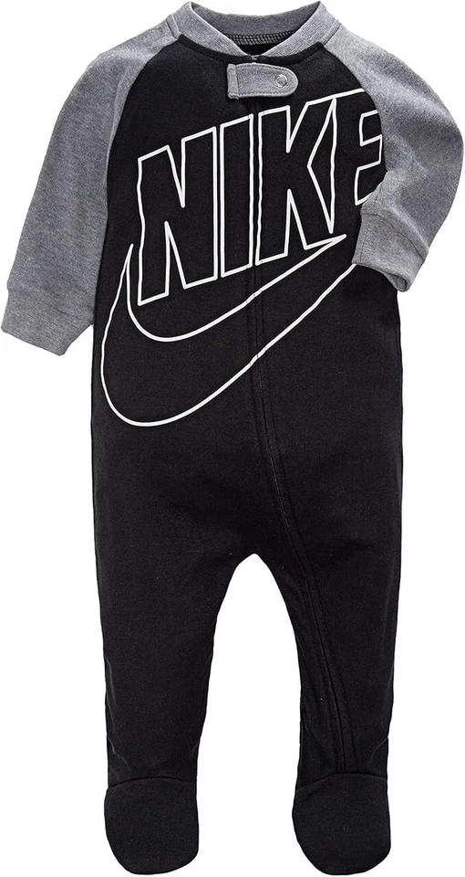 Nike Baby Boys Girls One Piece Zip Footed Coverall Black Grey Newborn 0-3M
