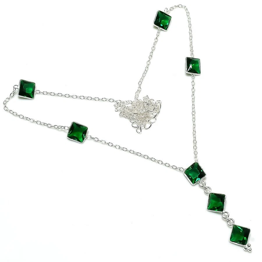 Chrome Diopside Gemstone Handmade 925 Sterling Silver Jewelry Necklace 18" - Image 1 of 1