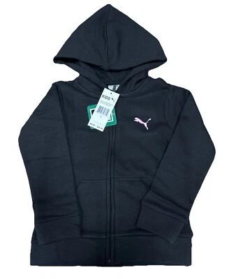 Sudadera con capucha con cremallera con logotipo central de PUMA para niñas talla 5 en color negro Foto 1 de 2