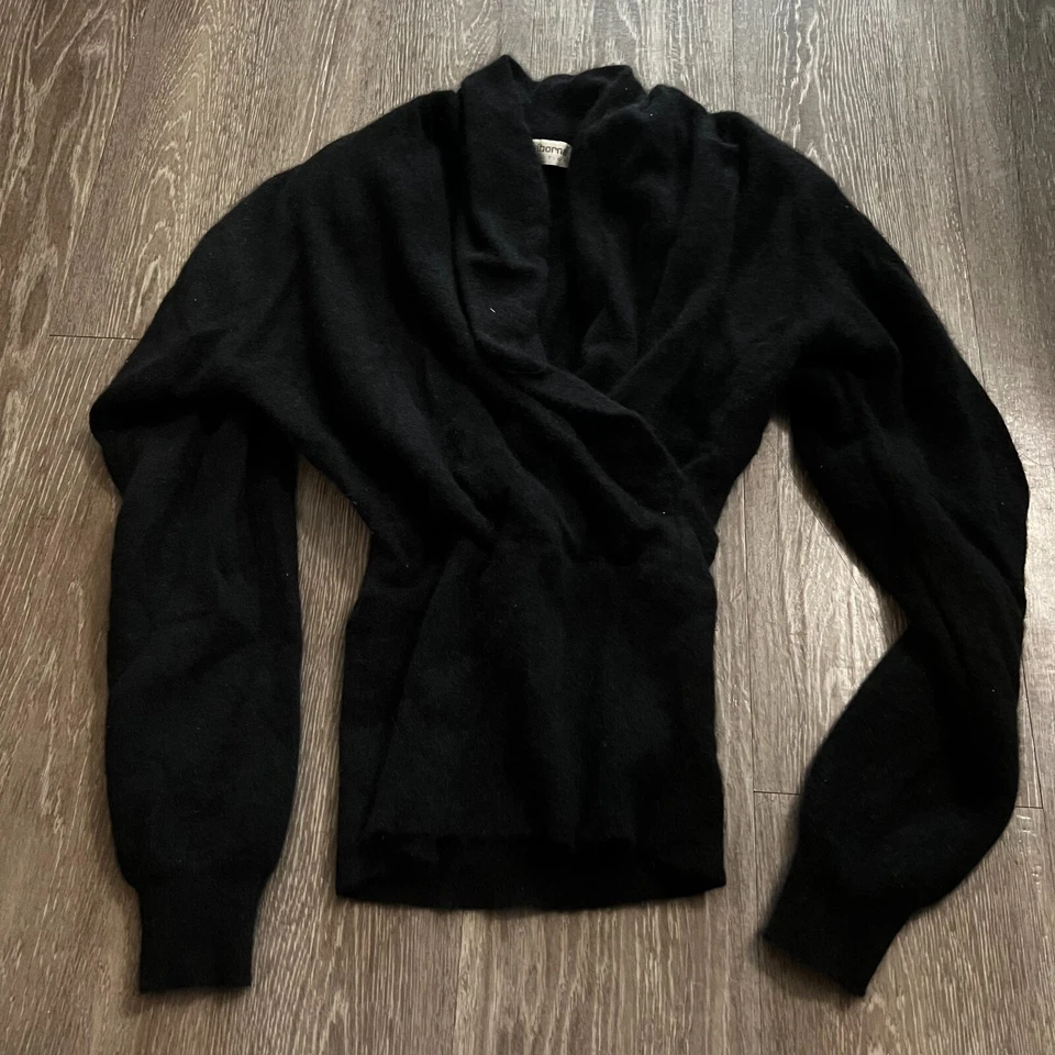 Suéter Liz Claiborne envolvente de lana negro para mujer pequeño Foto 1 de 3