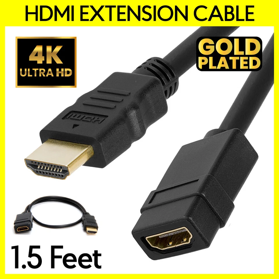 Cable de extensión HDMI 1,5 pies macho a hembra cable M-F 4K 1080P para TV PC monitor Foto 1 de 4