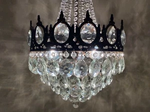 Antique Vintage French Crystal Chandelier Lighting Fixture Ceilibg Lamp 1960's - Picture 1 of 10