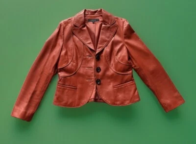 NINE WEST Chaqueta de Cuero Terracota con Botones Talla 8 Forrada Foto 1 de 4