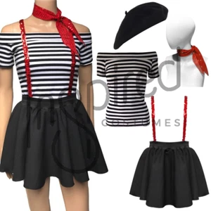 Girls MIME Artist Costume Black Skirt SEQUIN BRACES French Circus FANCY DRESS - Picture 1 of 8