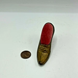 Vintage Victorian Buckle Heeled Brass Shoe Pin Cushion Cottagecore Made USA  - Picture 1 of 6