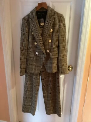 Plaid Modern Double Breasted Blazer Brown Multi Sz 10 / 8 - Image 1 of 4