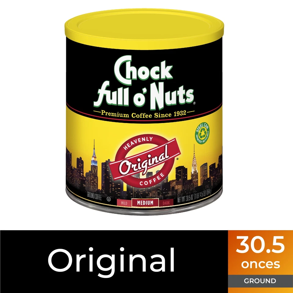 Chock Full O’nuts Coffee 30.5 Oz Can Heavenly Original Medium Roast Ground