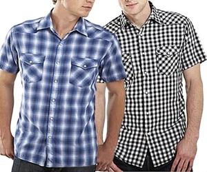 New JF J.Ferrar Men's Big & Tall Plaid Double Pockets Point Collar Woven Shirt - Picture 1 of 4