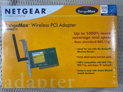 NETGEAR WPN311 RangeMax Wireless PCI Adapter Card PC Wifi 2.4 802.11 SEALED NEW - Image 1 of 4