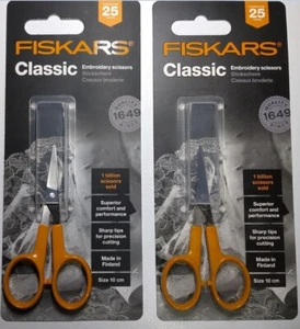 2 X Fiskars Classic Embroidery Scissors 10cm/4in - Sharp tips - Picture 1 of 4