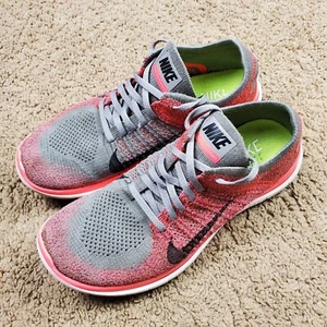 Nike Free 4.0 Flyknit Shoes Womens 9.5 Coral Pink Gray Running Sneakers Athletic - Picture 1 of 23
