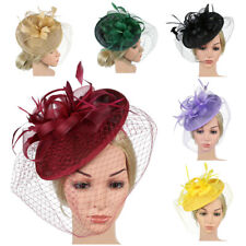 Women Hat Feather Mesh Fascinator Hair Clip Tea Party Wedding Bridal Hairband