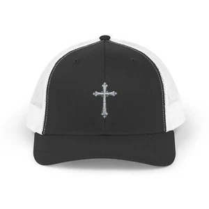 Truckermütze mit Kreuzstickerei und Druckknopflasche, Glaubensmütze, verstellbare Kappe, religiös - Bild 1 von 7