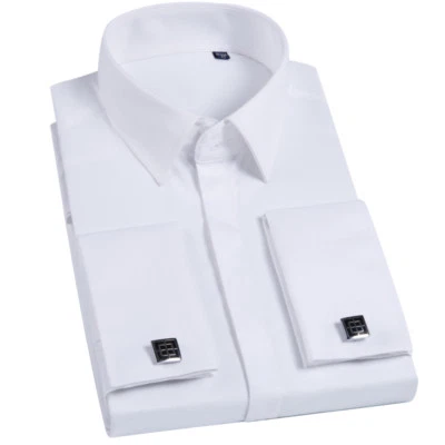 Mens Long Sleeve Shirts French Cuff Formal Business Dress With Cufflinks Shirts - Image 1 of 4