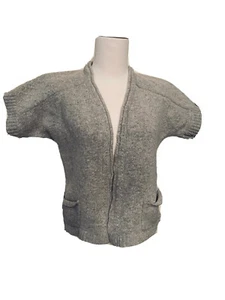 Kenar Open Cardigan Sweater Lambs Wool Agora Rabbit Girls Gray Short Sleeves Med - Picture 1 of 5