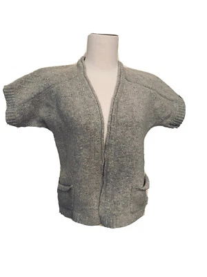 Kenar Open Cardigan Sweater Lambs Wool Agora Rabbit Girls Gray Short Sleeves Med - Image 1 of 4