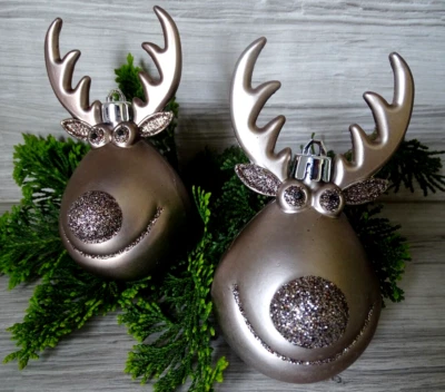 2 Christbaumkugeln-Rentier-taupe/braun matt-Baumschmuck--Rentierkopf- ca.11 cm* - Bild 1 von 3