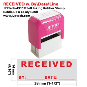 Received w. Date and By  JYP 4911R Self Inking Rubber Stamp (Red Ink) - Picture 1 of 1