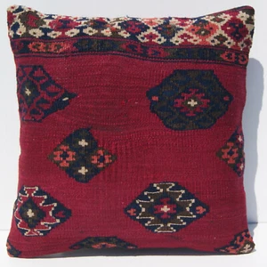 16"x16" vintage Kurdish rug pillow case home art kelim square handmade kilim rug - Picture 1 of 3