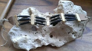 Knochenarmband mit Messing Perlen, Leder Band und Ebenholz, ca. 20cm + Band - Bild 1 von 8