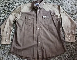 New Vintage HD Jaguar Brushpopper Brown Tan Yokes Western Rancher Mens XL Shirt - Picture 1 of 4
