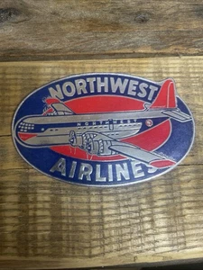 Vintage Airline Luggage Label NORTHWEST AIRLINES foil  blue border prop plane - Picture 1 of 2