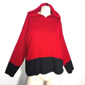 Nina Leonard Red Black Color Block Hooded Sweater Knit Top Size M Athleisure - Picture 1 of 7