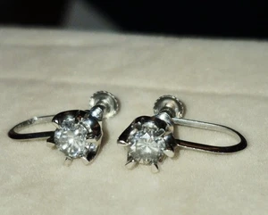 GORGEOUS! PLATINUM 900 NATURAL .50ct DIAMOND SOLITAIRE STARBURST EARRINGS - Picture 1 of 17