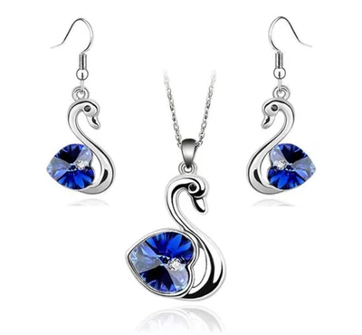 Collana Orecchini Parure Cigno Donna Argento Swarovski Vari Colori Idea Regalo - Immagine 1 di 2