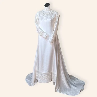 Vestido de novia estilo eduardiano años 60 boho chic manga larga seda talla 4 Foto 1 de 4