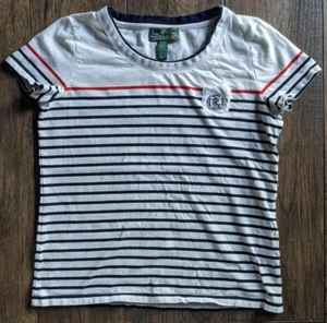 LRL RALPH LAUREN Active Black/White Stripe Navy & Red Trim Shirt Top Sz Large L - Picture 1 of 12