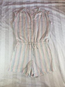 Gap Kids Girls Linen Blend Button Rainbow Multi Stripe Romper Size XXL 14-16 NWT - Picture 1 of 11