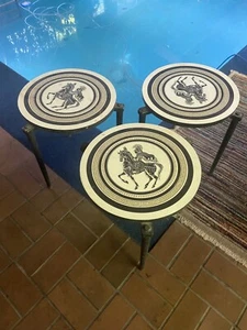 Fornasetti Mcm Stacking Greek Motif End Tables-Piero Fornasetti Style-Set Of 3 - Picture 1 of 5
