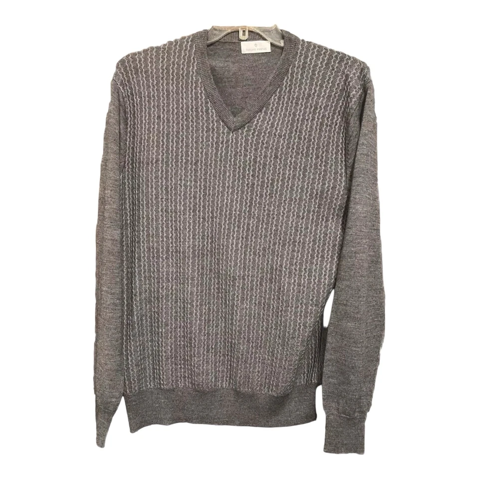 Toscano Firenze Sweater Mens XL Merino Wool Blend  Sweater Gray Textured V Neck - Image 1 of 4