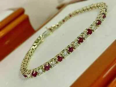 9Ct Lab Created Ruby & Diamond Women 7.5" Tennis Bracelet 14K Yellow Gold Finish - Image 1 of 4
