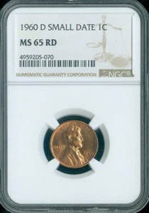1960-D Lincoln Cent Small Date NGC MS65 RD Business Quality - Picture 1 of 2