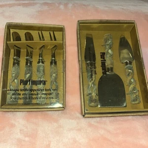 Pier 1 Canape Knife Fork Appetizer Set Carved Handles Rustic Cheese Knife Set - Picture 1 of 9