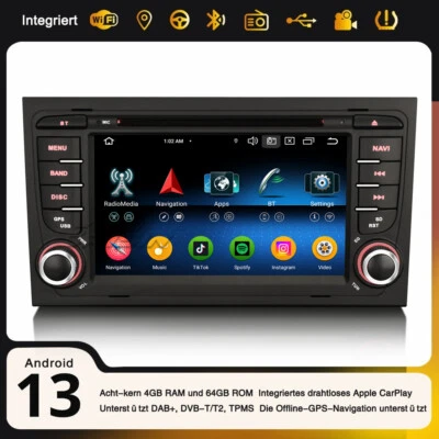 CarPlay DAB+ Android 13 Autoradio Navi Für AUDI A4 S4 RS4 B9 B7 RNS-E SEAT EXEO - Bild 1 von 4