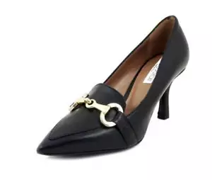 Scarpe Donna Mocassini Eleganti Pelle Nero con Fibbia Tacco Medio Made in Italy - Foto 1 di 5