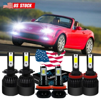 For Mazda MX-5 Miata 2006-2014 LED Headlights High /Low Beam+Fog Light Bulbs Kit - Image 1 of 4